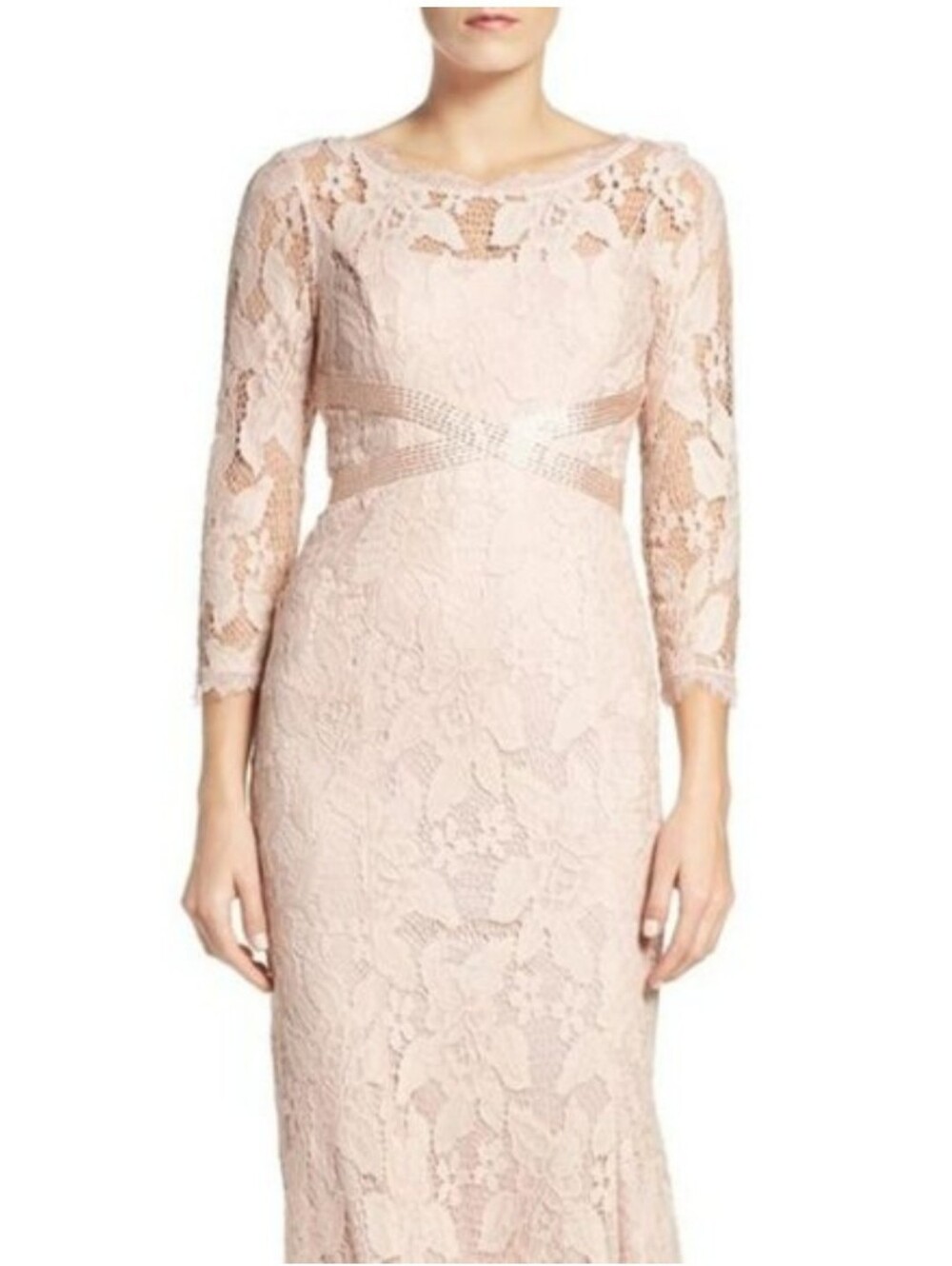 Adrianna Papell Soft Blush Pink Longsleeve Lace Dress Size 12
